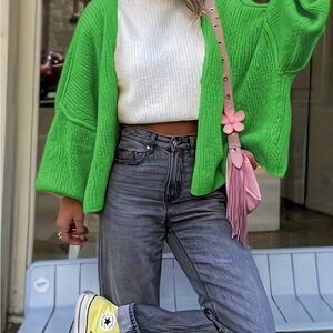 New bright green open knit cardigan small